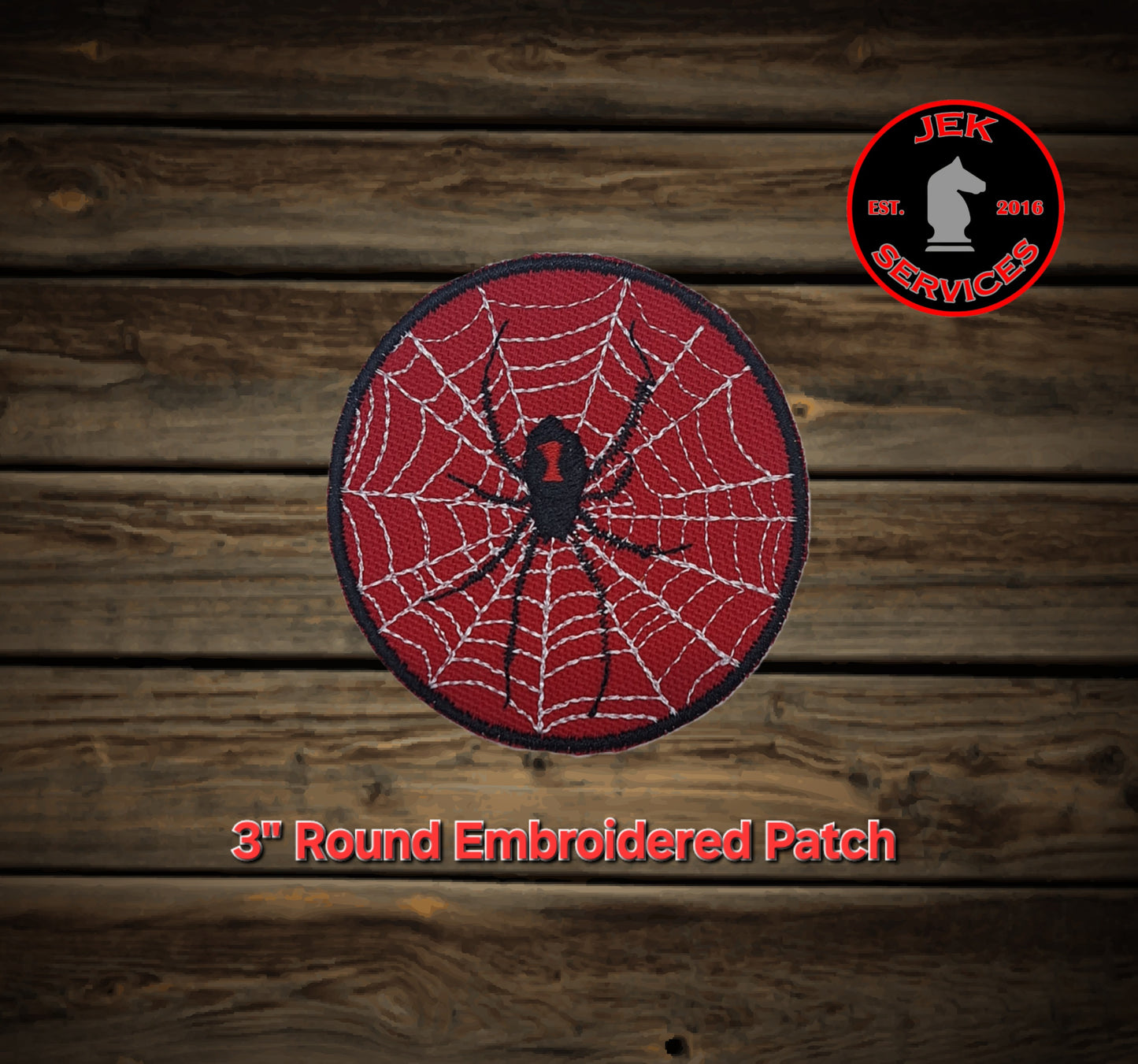 Black Widow Spider and Web Embroidered Patch (3 Inch Round)