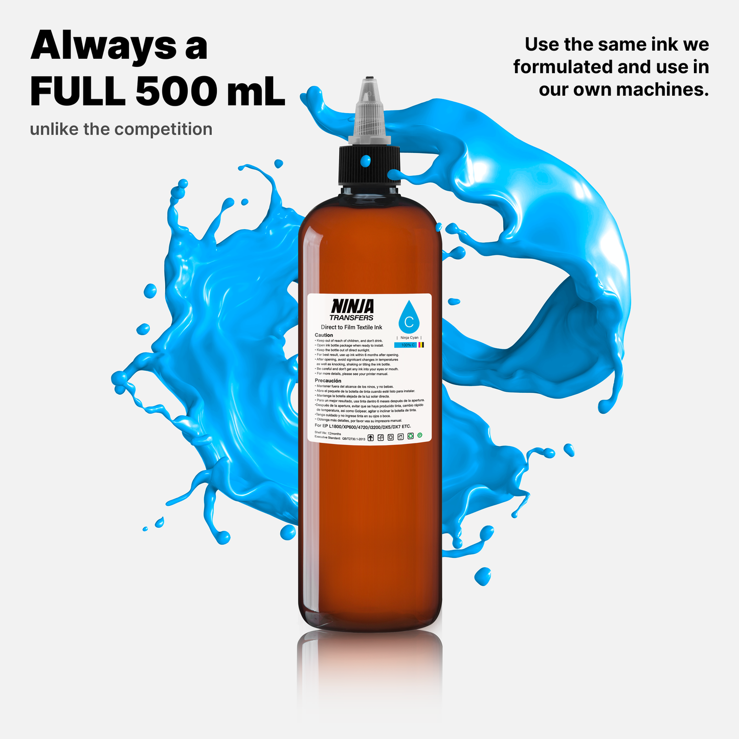 Premium DTF Cyan Ink for Direct-to-Film Graphics Printing