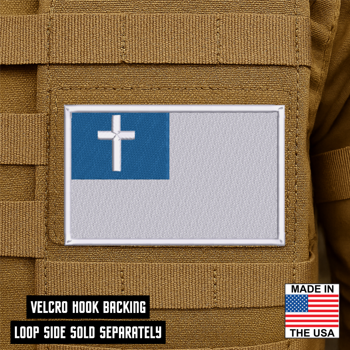 Christian Flag Patch 2"x3" Hook & Loop | Made in USA | Full Color & Tactical Subdued Color Options