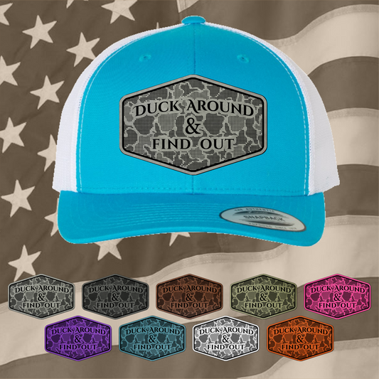 Funny Duck Around & Find Out Hat with Engraved Synthetic Leather Patch Cap