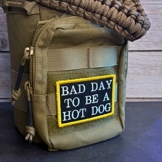 Bad Day To Be A Hot Dog Funny Morale Patch | Made in USA | VELCRO® Brand Hook Backing