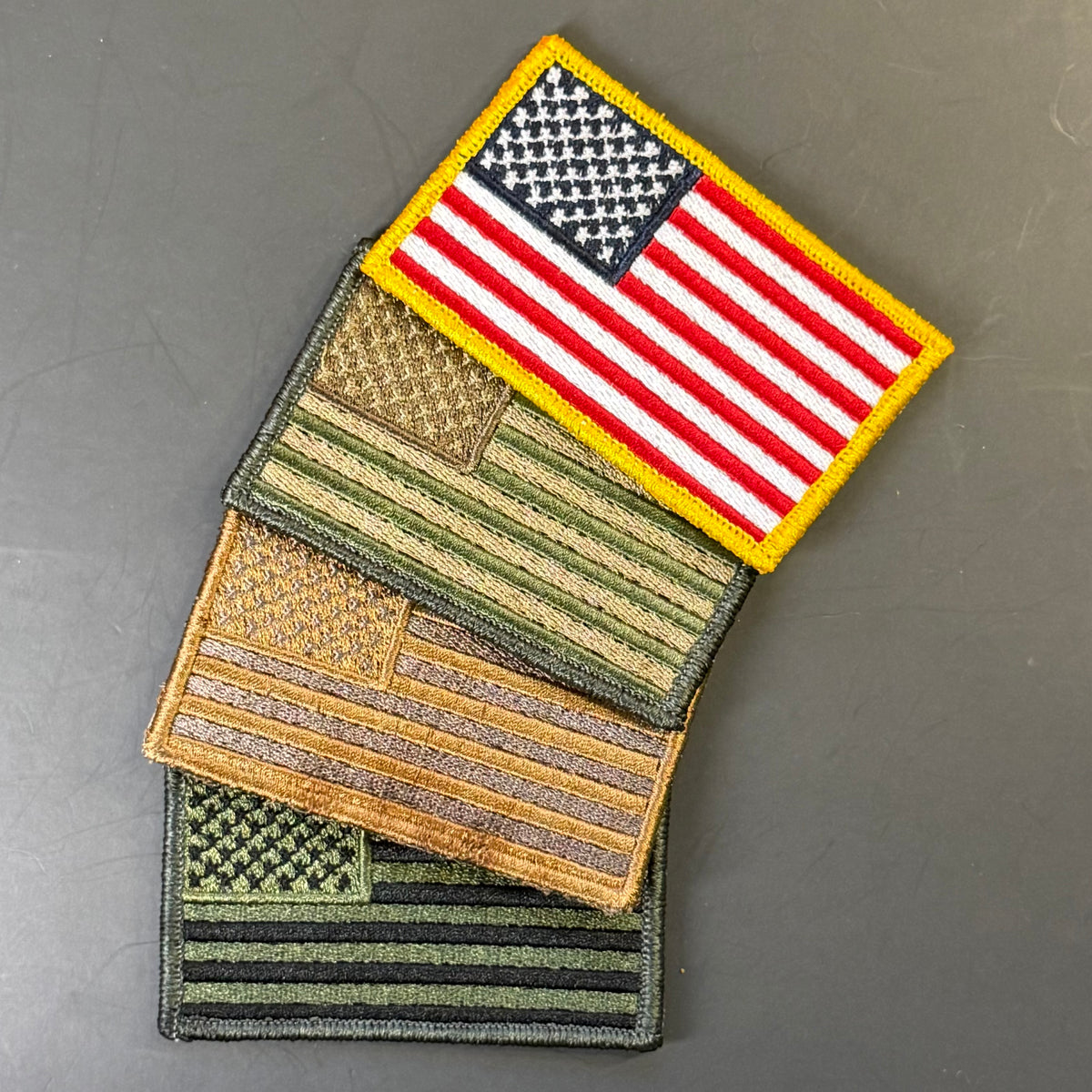 Embroidered American flag morale patch product photograph showing a tactical-style flag option.