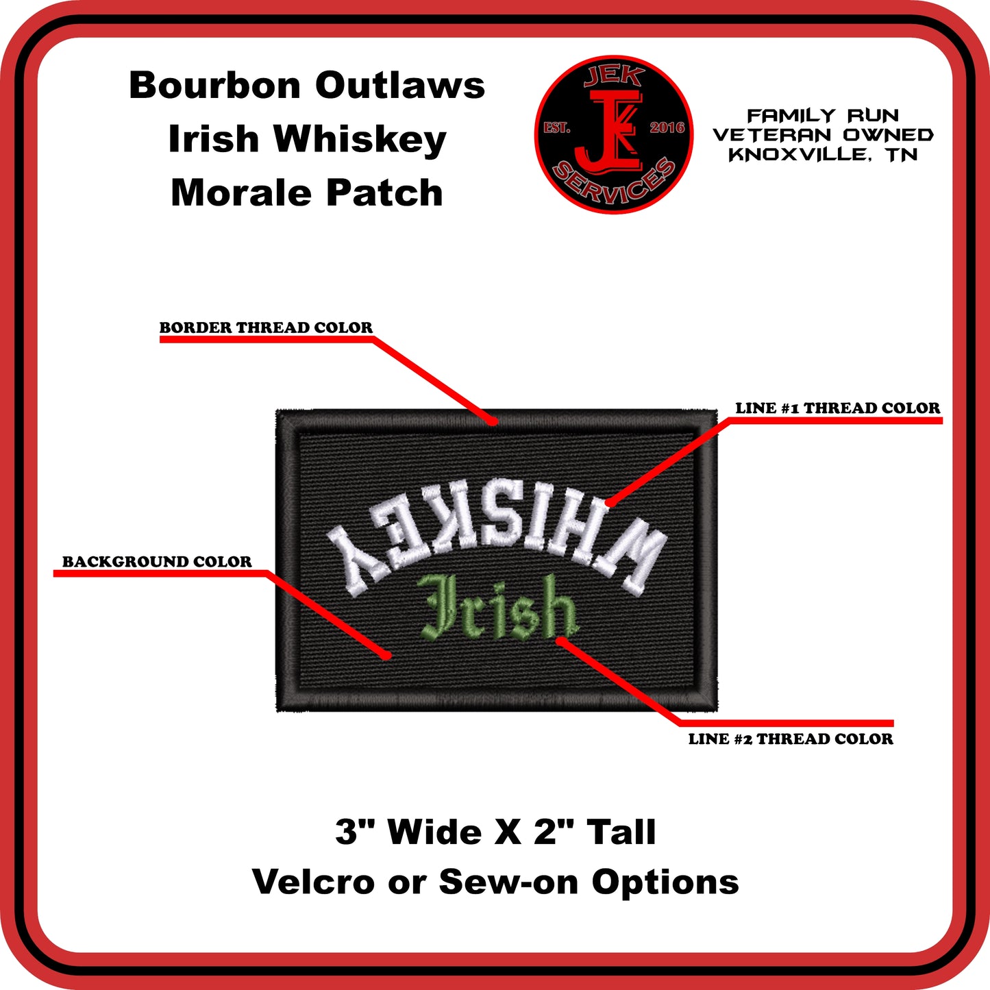 Bourbon Outlaws, Irish Whiskey 2x3 Inch Embroidered Morale Patch