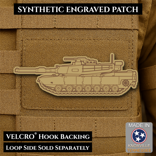M1 Abrams Main Battle Tank Engraved Tactical Morale Patch, 1.4x4” | Made in USA | VELCRO® Brand Hook Backing