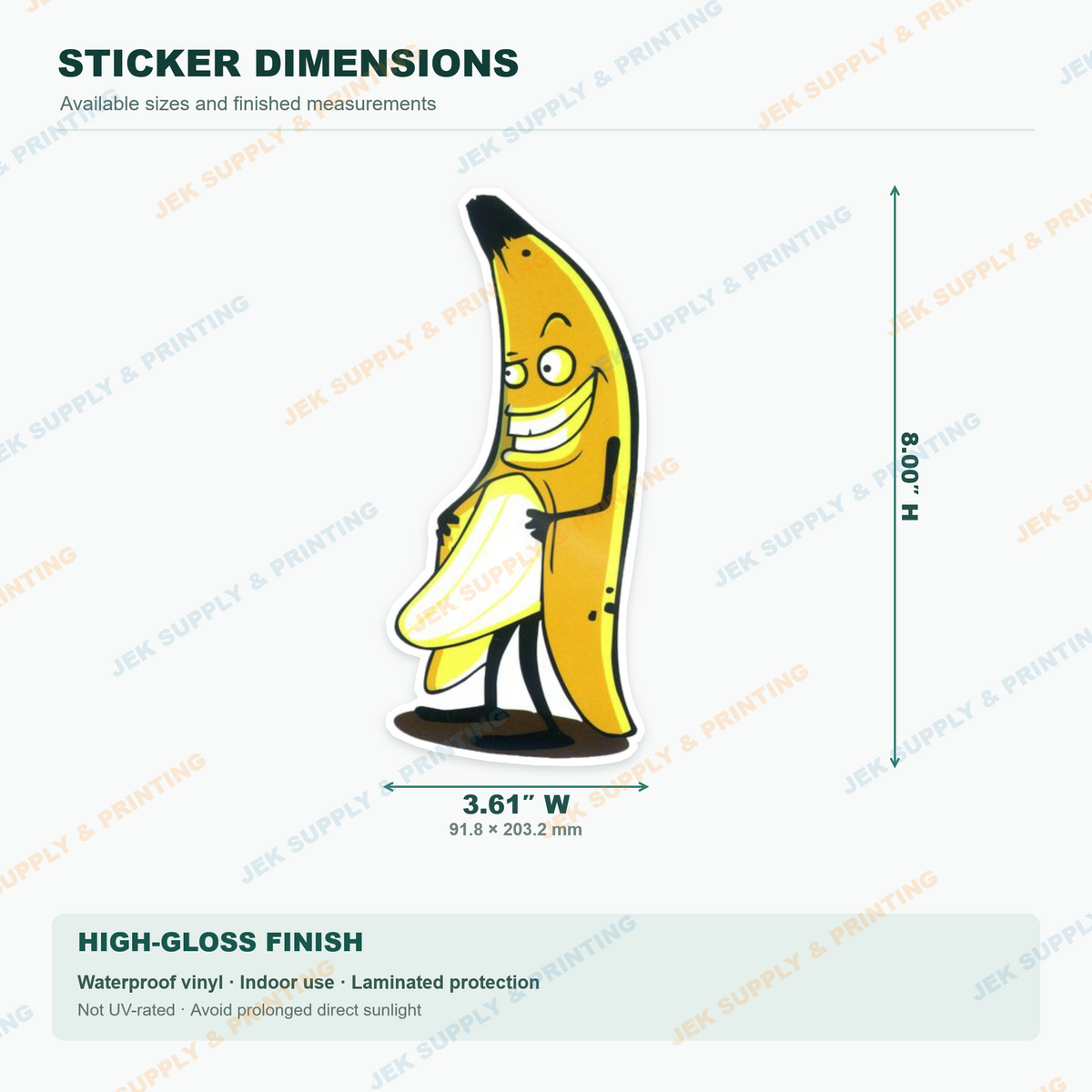Naughty Banana vinyl decal, 8 inch height dimension guide