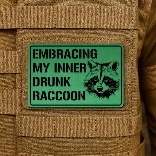 Inner Drunk Raccoon Funny Morale Patch 2"x3" Hook & Loop | Made in USA