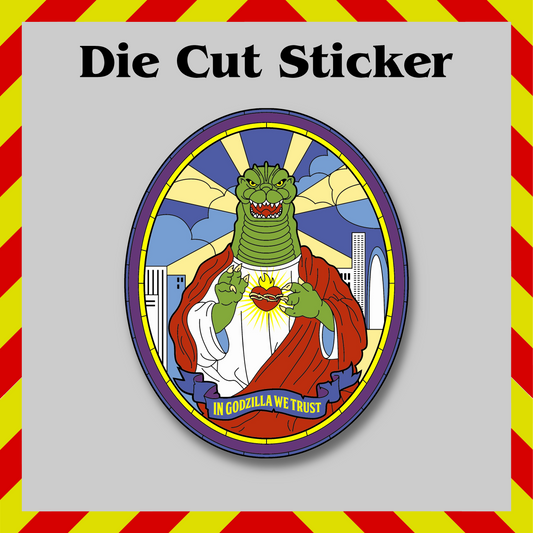 Saint Godzilla Funny Sticker – Parody Vinyl Decal, Waterproof