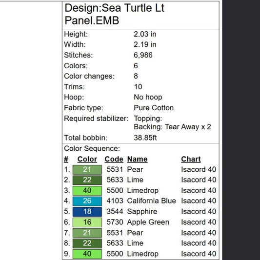 Sea Turtle Digital Embroidery File