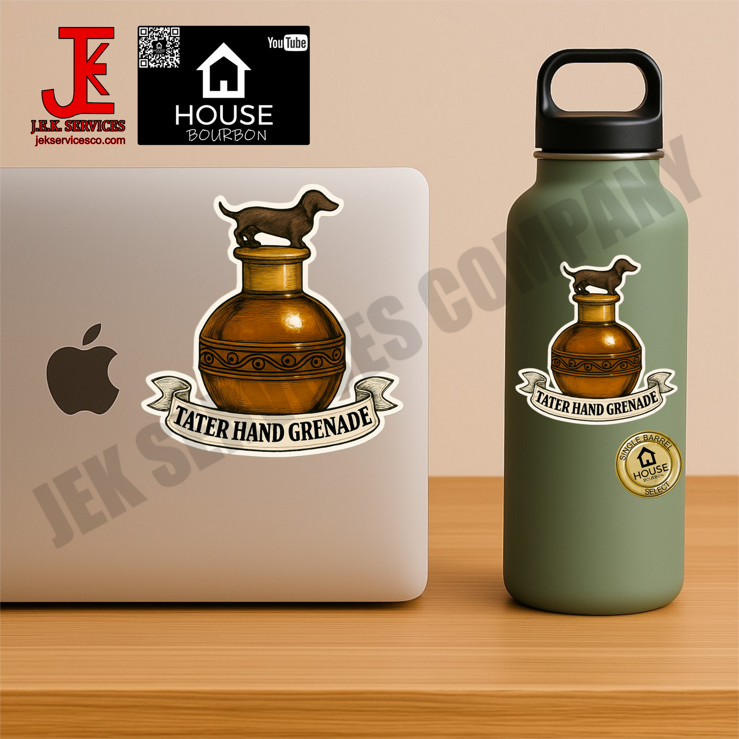 Oscar's Tater Hand Grenade, Wiener Dog Topper Vinyl Sticker