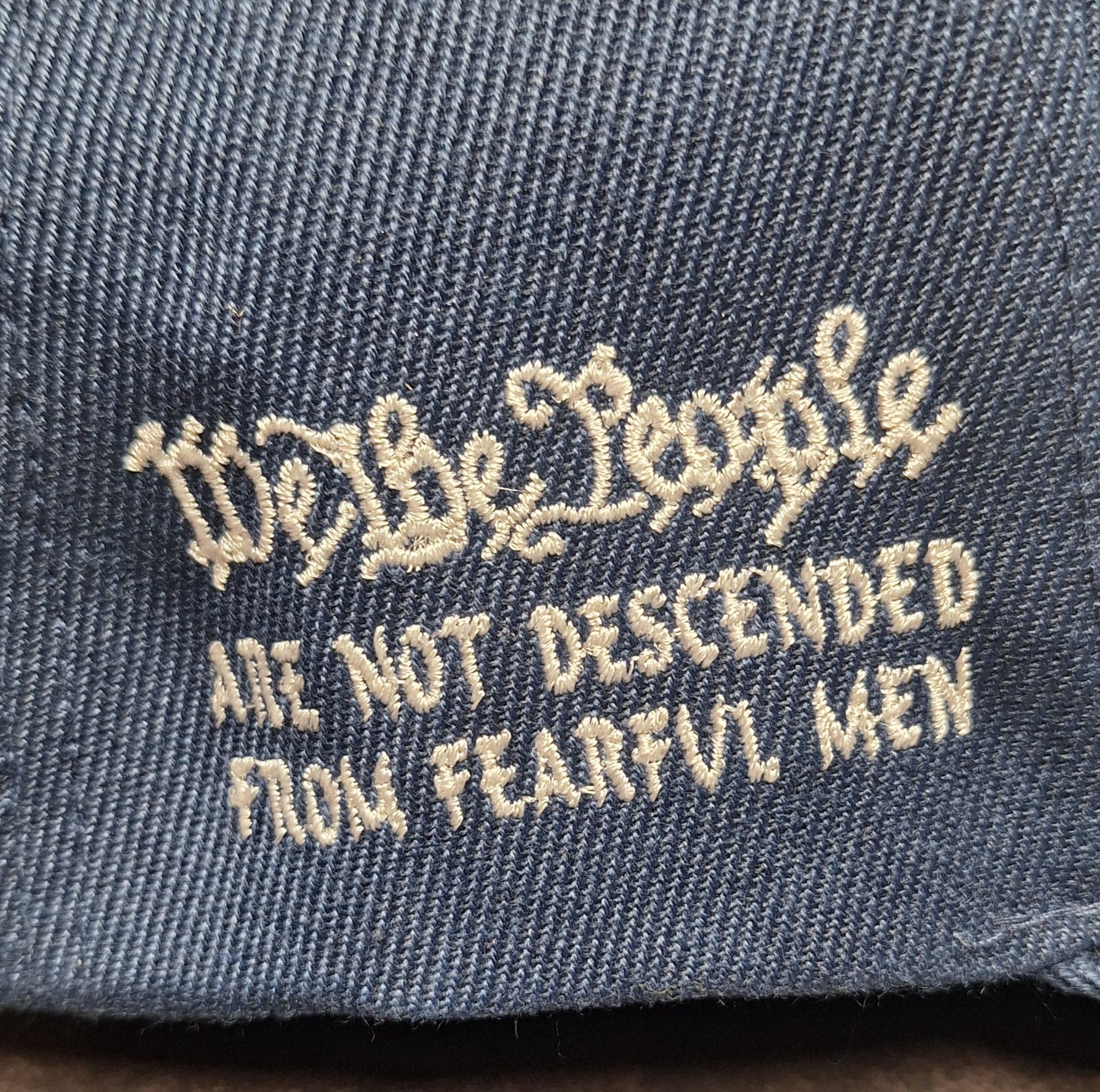 We the People text on a denim fabric background