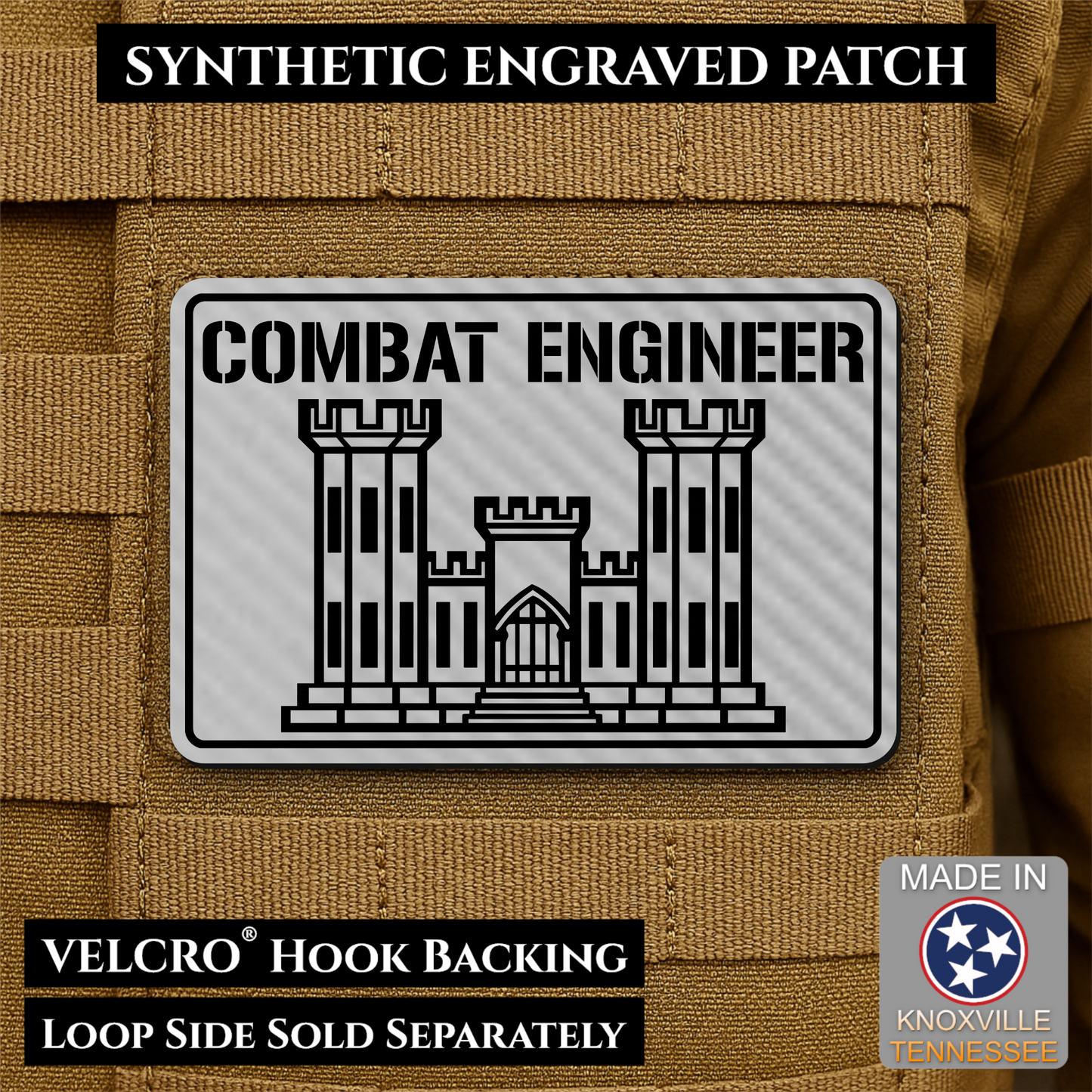 Combat Engineer Army Veteran Morale Patch | Made in USA | VELCRO® Brand Hook Backing