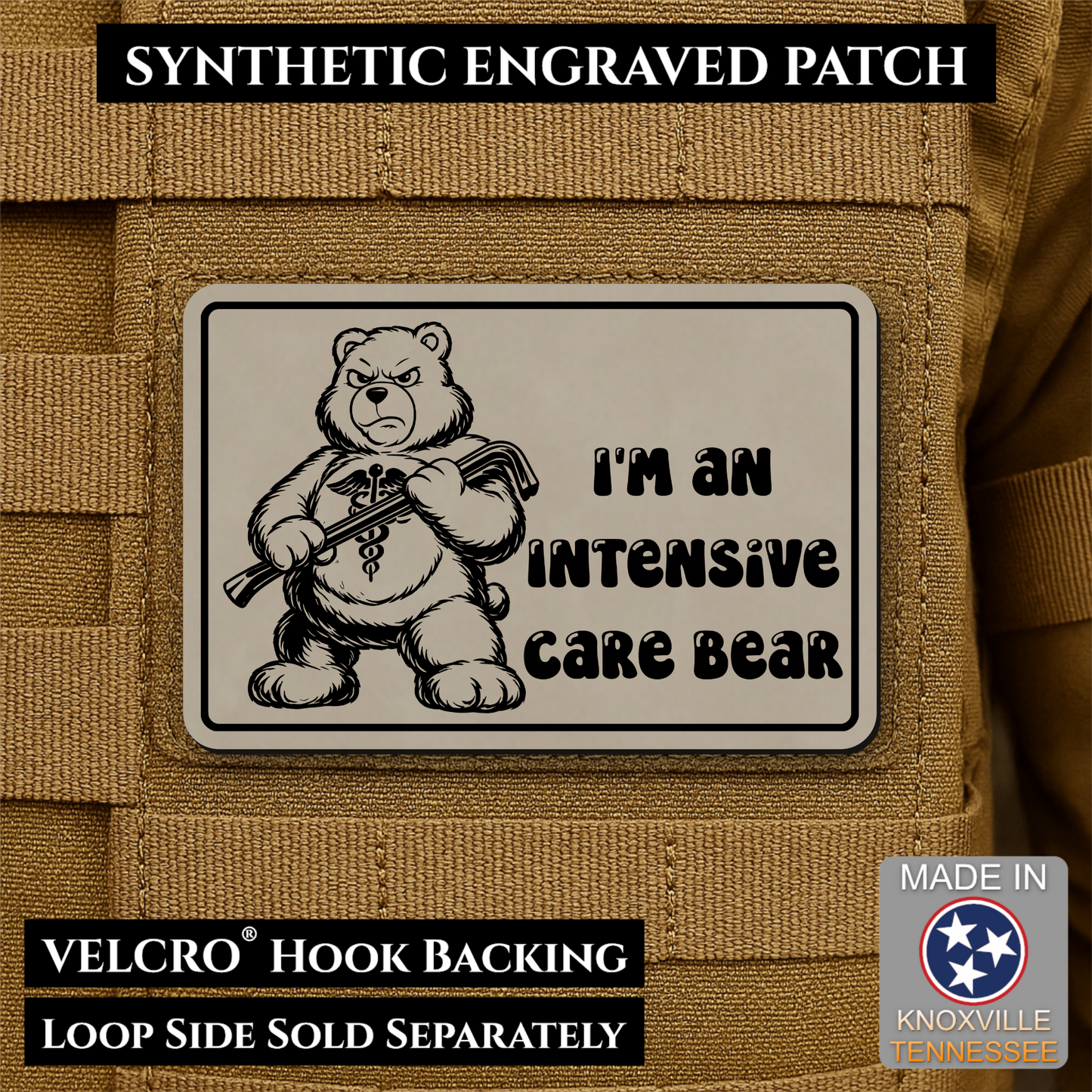 Intensive Care Bear Funny Nurse Medic Morale Patch | Made in USA | VELCRO® Brand Hook Backing