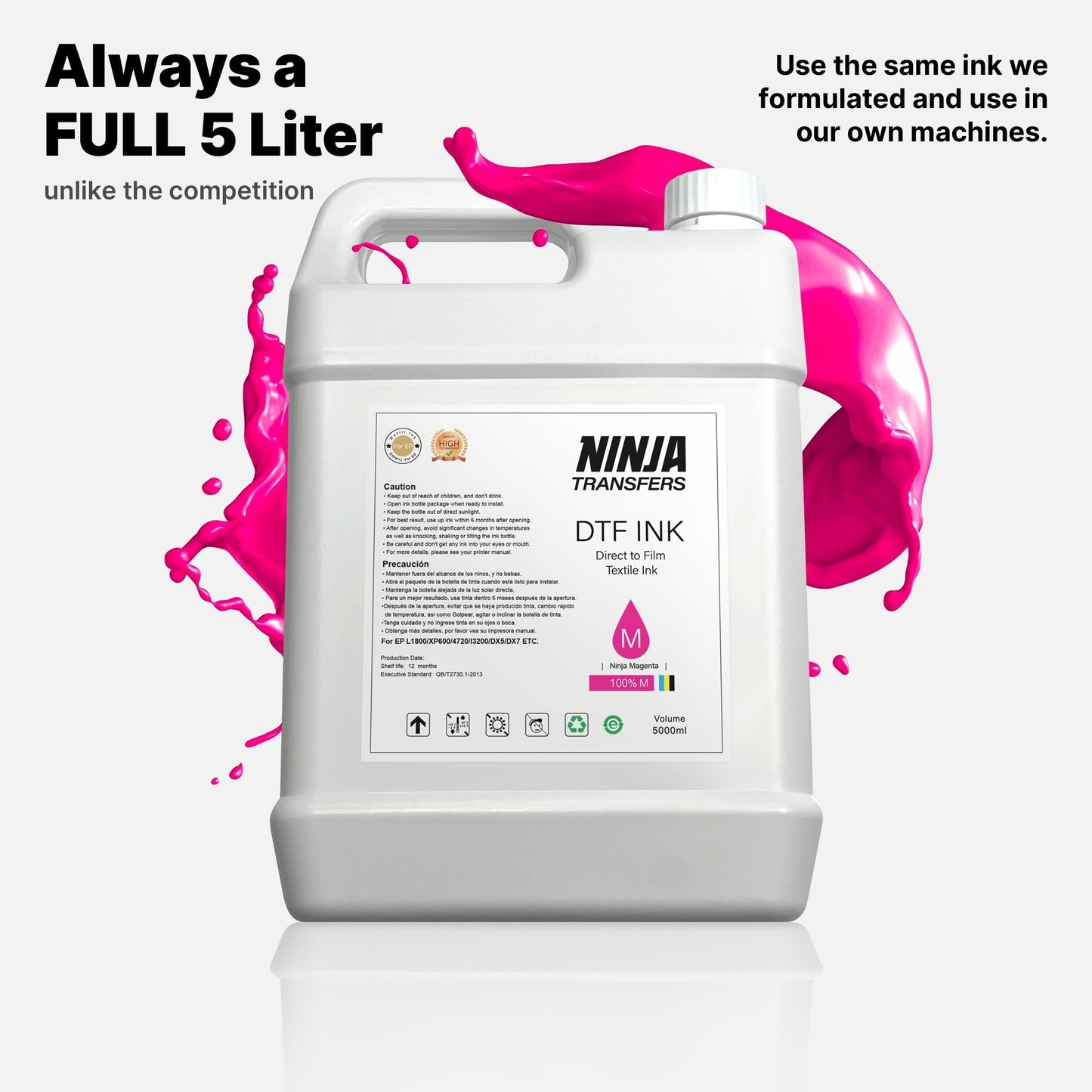 Premium DTF Magenta Ink for Direct-to-Film Graphics Printing