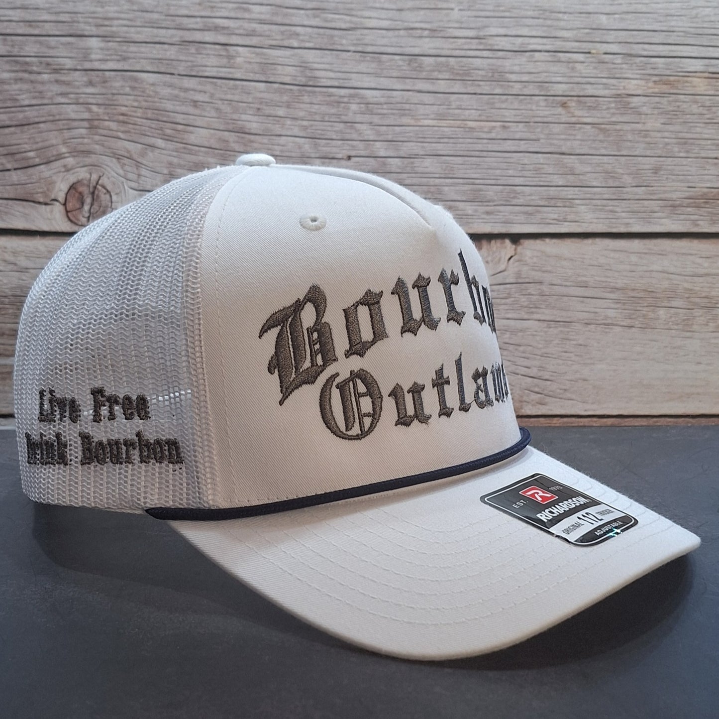Bourbon Outlaws Old English Embroidered Cap with Customized Options