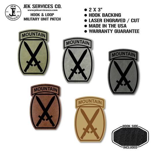 10th Mountain Division Engraved Morale Patch – 2” x 3” Hook & Loop Tactical Patch | Made in USA