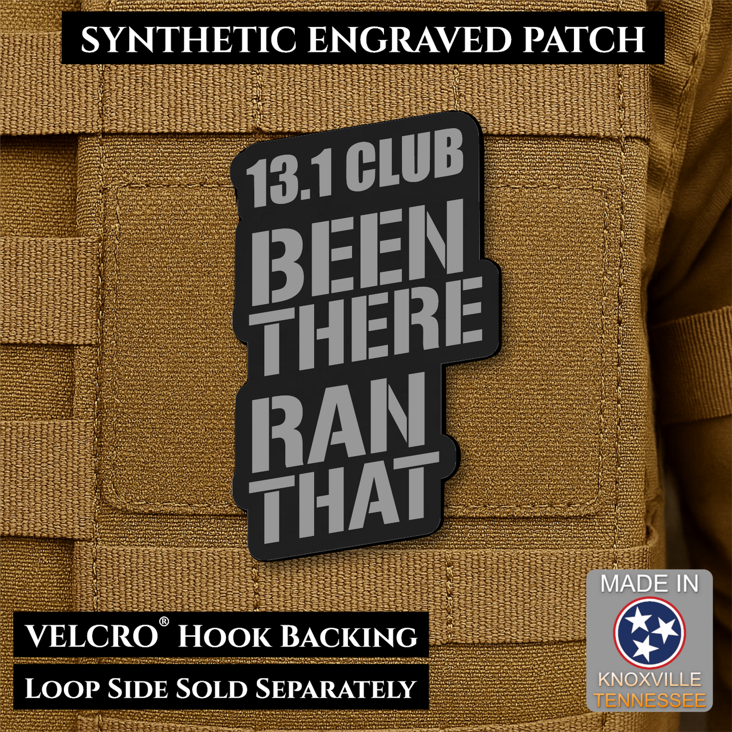 Black and Silver 13.1 Club Been There Ran That laser engraved synthetic morale patch for half marathon runners