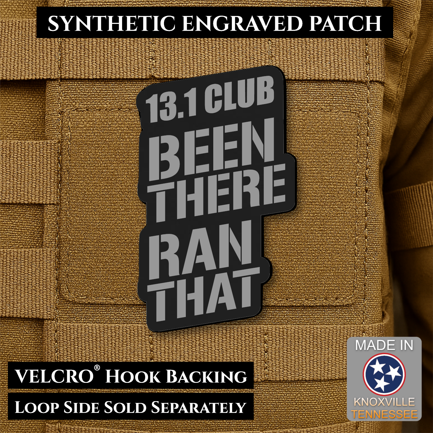 Black and Silver 13.1 Club Been There Ran That laser engraved synthetic morale patch for half marathon runners