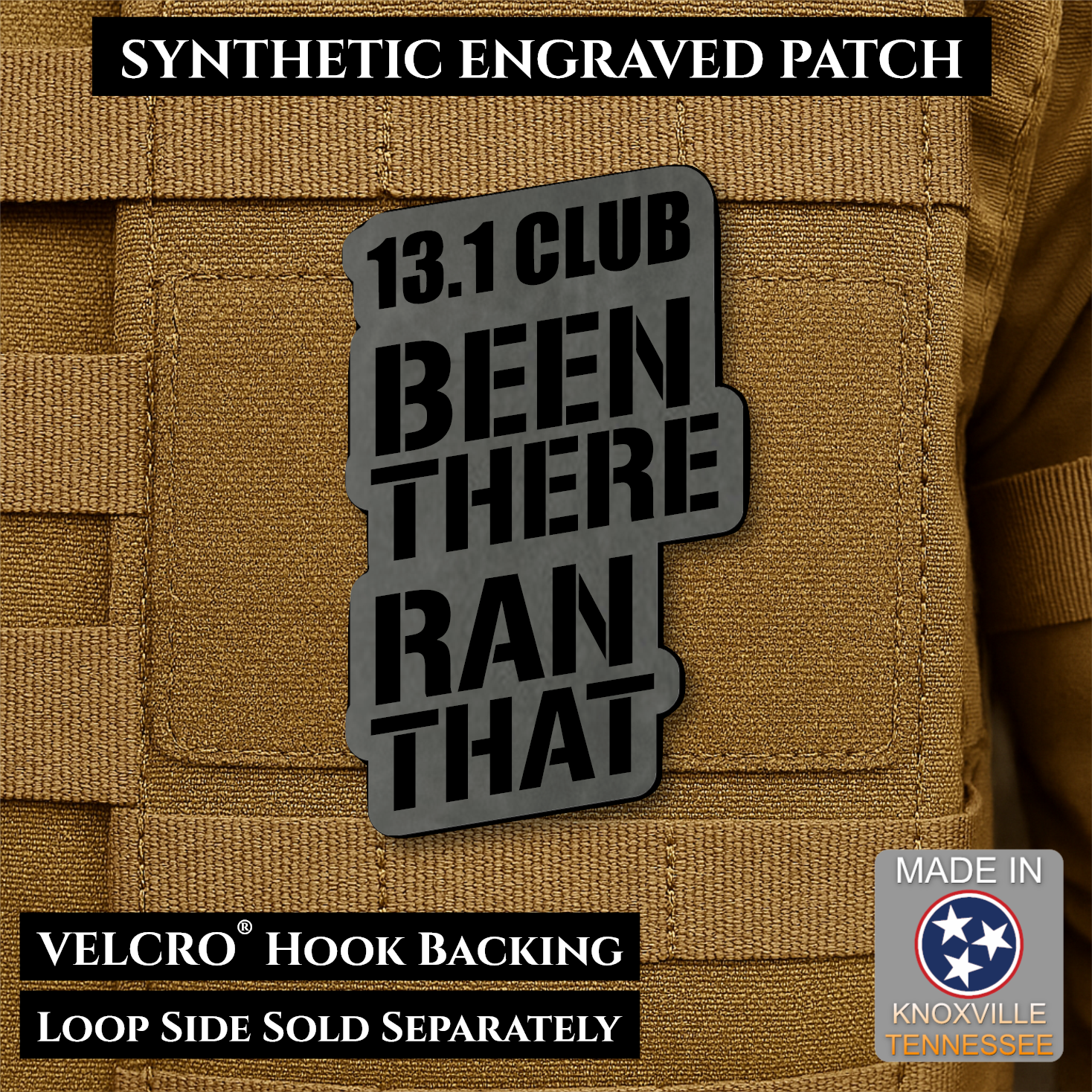 Charcoal 13.1 Club Been There Ran That laser engraved synthetic morale patch for half marathon runners