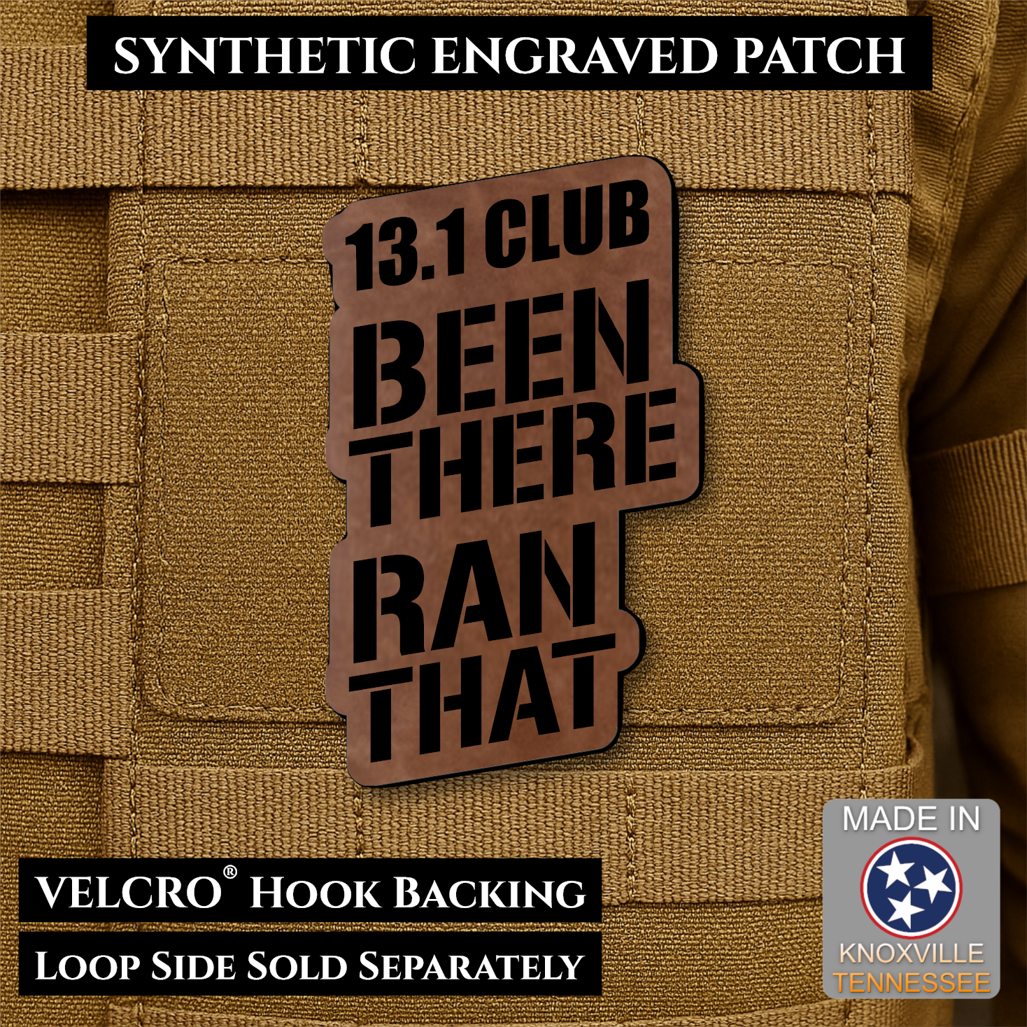 Walnut Leather 13.1 Club Been There Ran That laser engraved synthetic morale patch for half marathon runners
