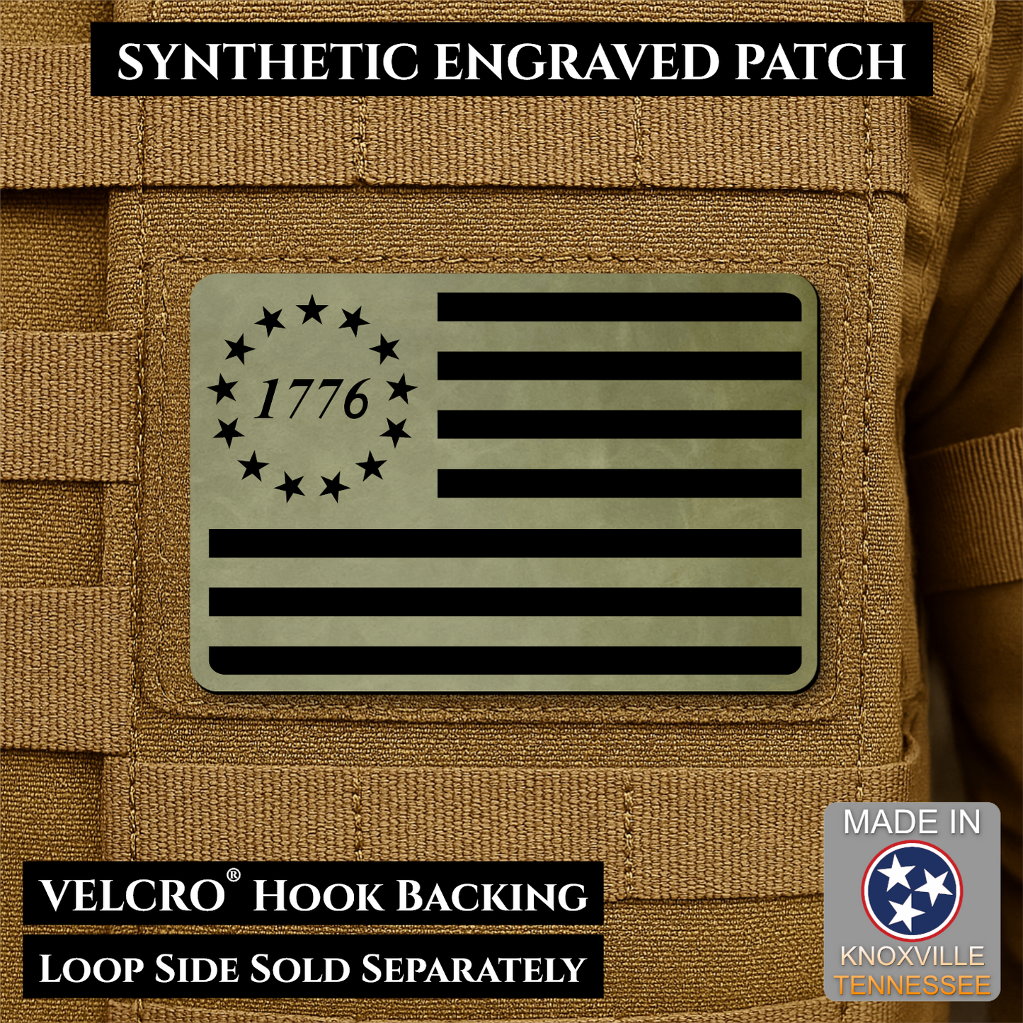 Tactical 1776 America 250th Flag Patch | Made in USA | VELCRO® Brand Hook Backing