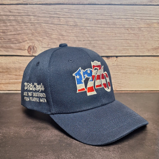 Blue cap with '1776' patriotic design with American flag lettering