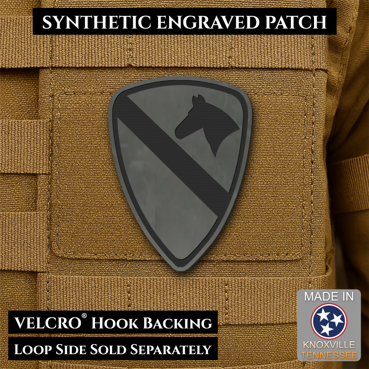 Army 1st Cavalry Division Morale Patch, 2.2x3" | Made in USA | VELCRO® Brand Hook Backing