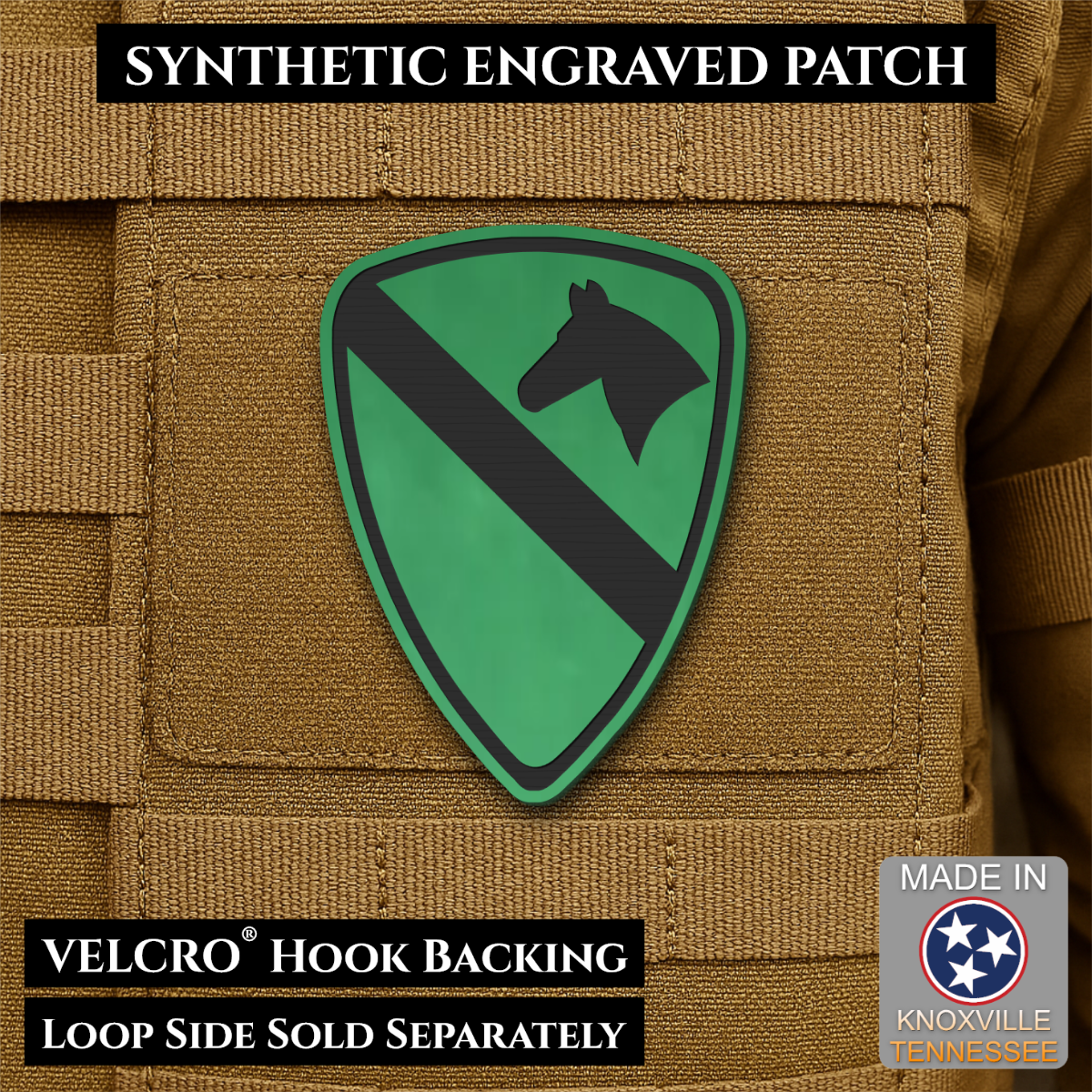 Army 1st Cavalry Division Morale Patch, 2.2x3" | Made in USA | VELCRO® Brand Hook Backing