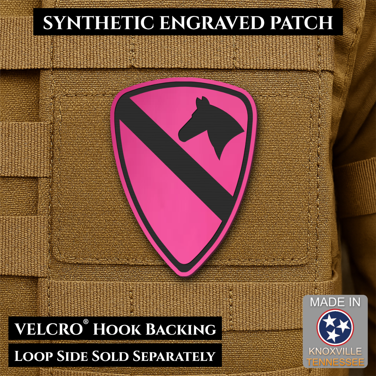 Army 1st Cavalry Division Morale Patch, 2.2x3" | Made in USA | VELCRO® Brand Hook Backing