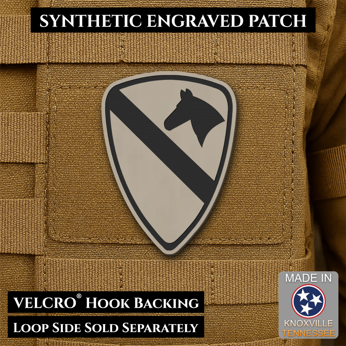 Army 1st Cavalry Division Morale Patch, 2.2x3" | Made in USA | VELCRO® Brand Hook Backing
