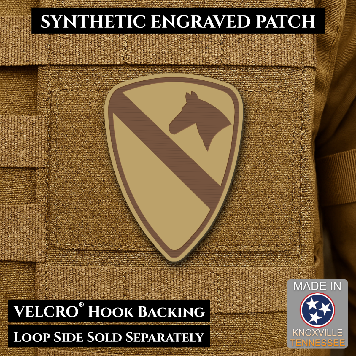 Army 1st Cavalry Division Morale Patch, 2.2x3" | Made in USA | VELCRO® Brand Hook Backing