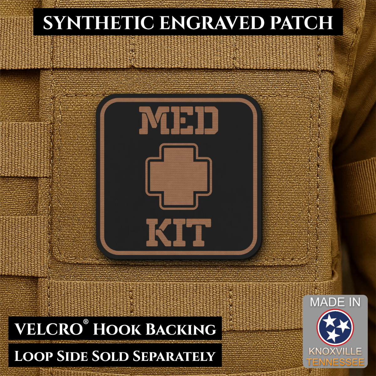 Med Kit IFAK, First-Aid Pouch Identification Patch, 2x2" | Made in USA | VELCRO® Brand Hook Backing