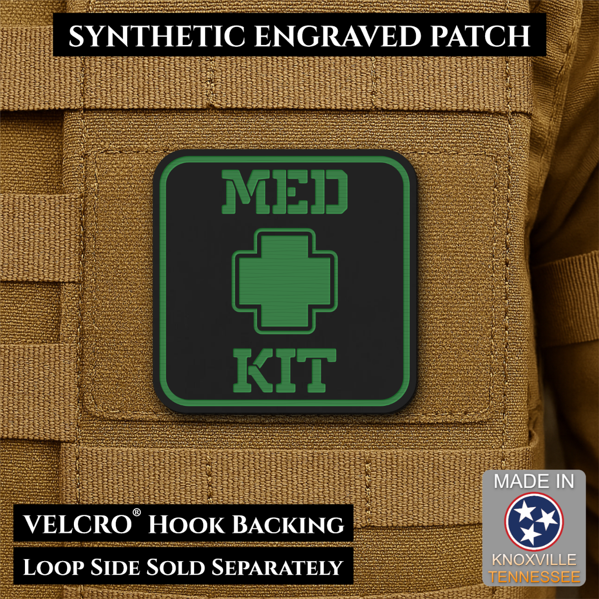 Med Kit IFAK, First-Aid Pouch Identification Patch, 2x2" | Made in USA | VELCRO® Brand Hook Backing