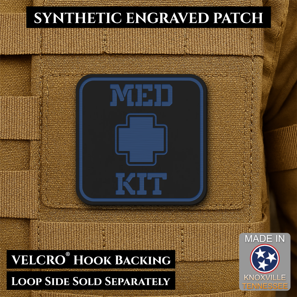 Med Kit IFAK, First-Aid Pouch Identification Patch, 2x2" | Made in USA | VELCRO® Brand Hook Backing