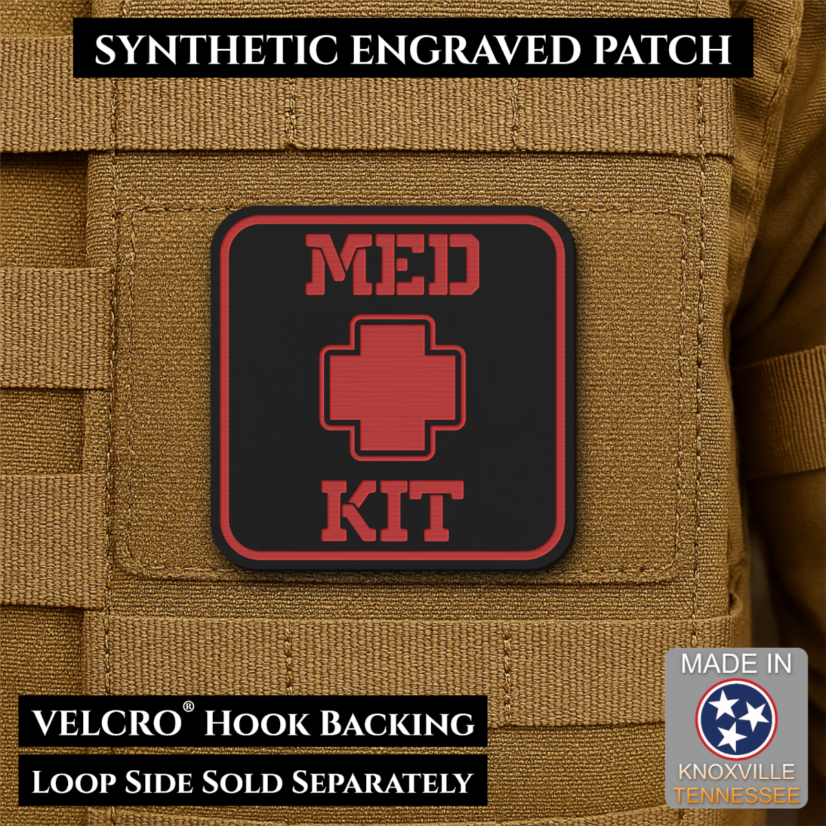 Med Kit IFAK, First-Aid Pouch Identification Patch, 2x2" | Made in USA | VELCRO® Brand Hook Backing