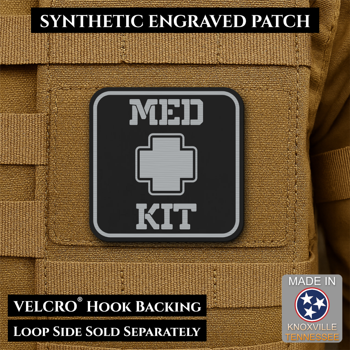 Med Kit IFAK, First-Aid Pouch Identification Patch, 2x2" | Made in USA | VELCRO® Brand Hook Backing