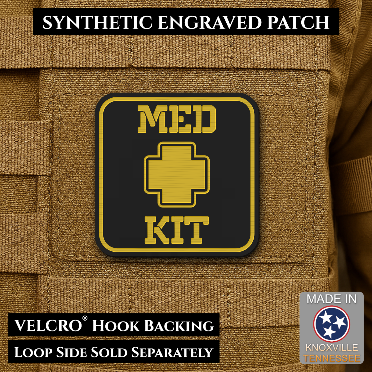 Med Kit IFAK, First-Aid Pouch Identification Patch, 2x2" | Made in USA | VELCRO® Brand Hook Backing