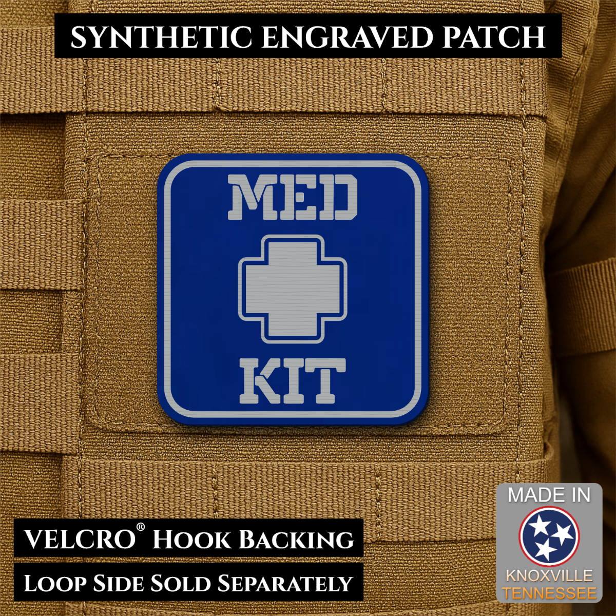 Med Kit IFAK, First-Aid Pouch Identification Patch, 2x2" | Made in USA | VELCRO® Brand Hook Backing