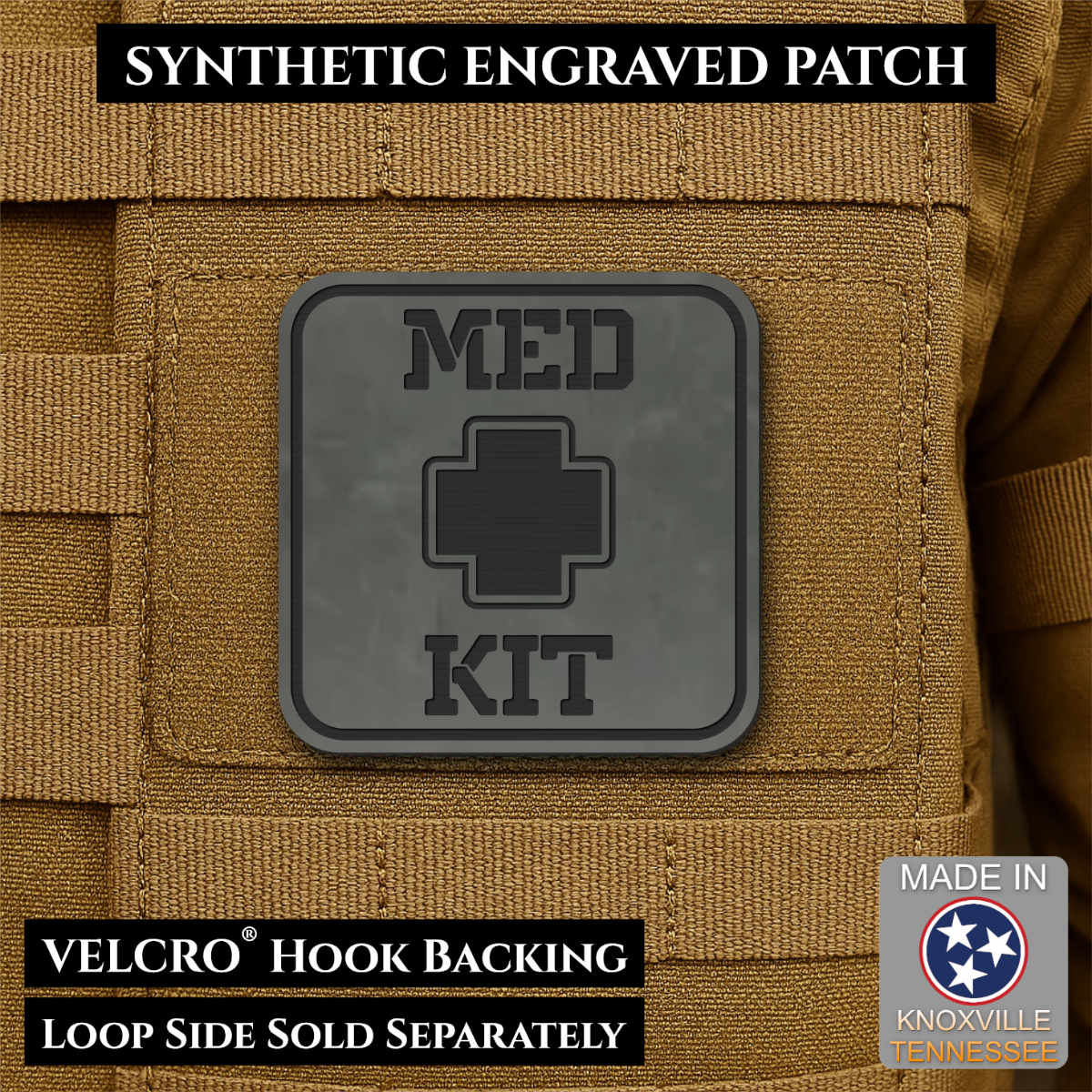 Med Kit IFAK, First-Aid Pouch Identification Patch, 2x2" | Made in USA | VELCRO® Brand Hook Backing