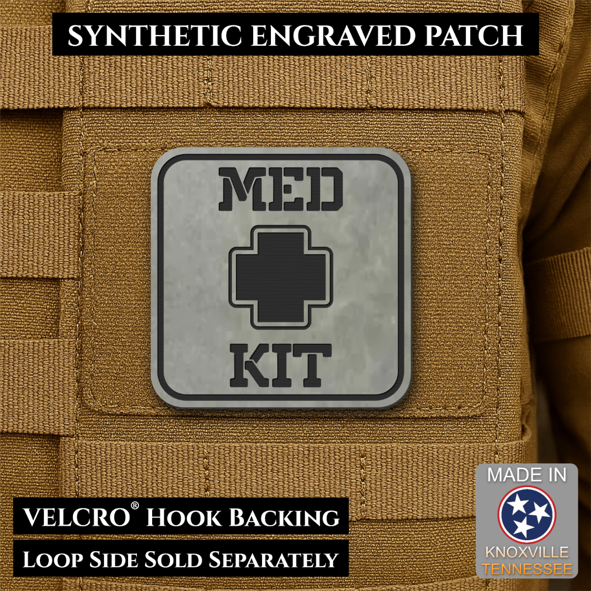 Med Kit IFAK, First-Aid Pouch Identification Patch, 2x2" | Made in USA | VELCRO® Brand Hook Backing