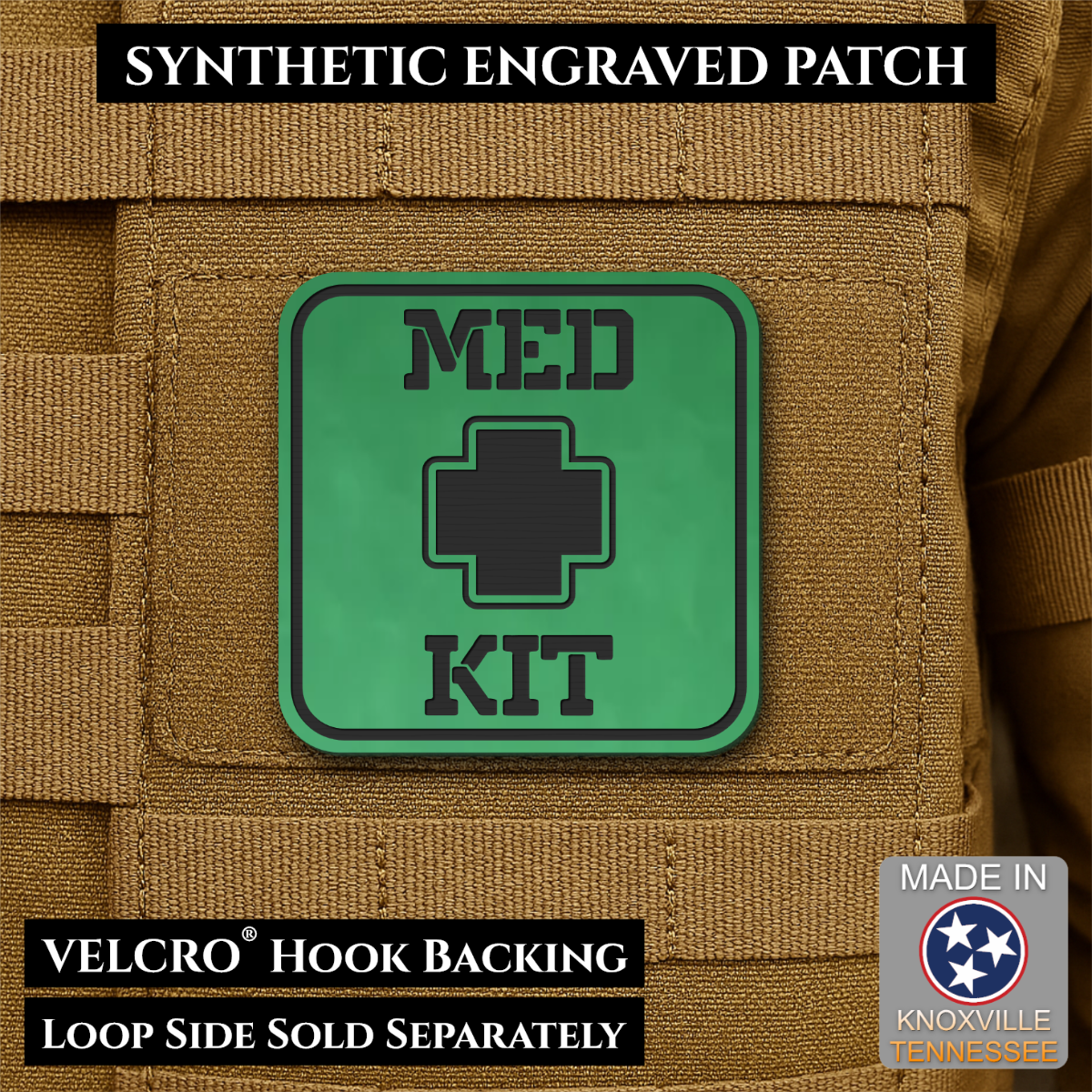 Med Kit IFAK, First-Aid Pouch Identification Patch, 2x2" | Made in USA | VELCRO® Brand Hook Backing