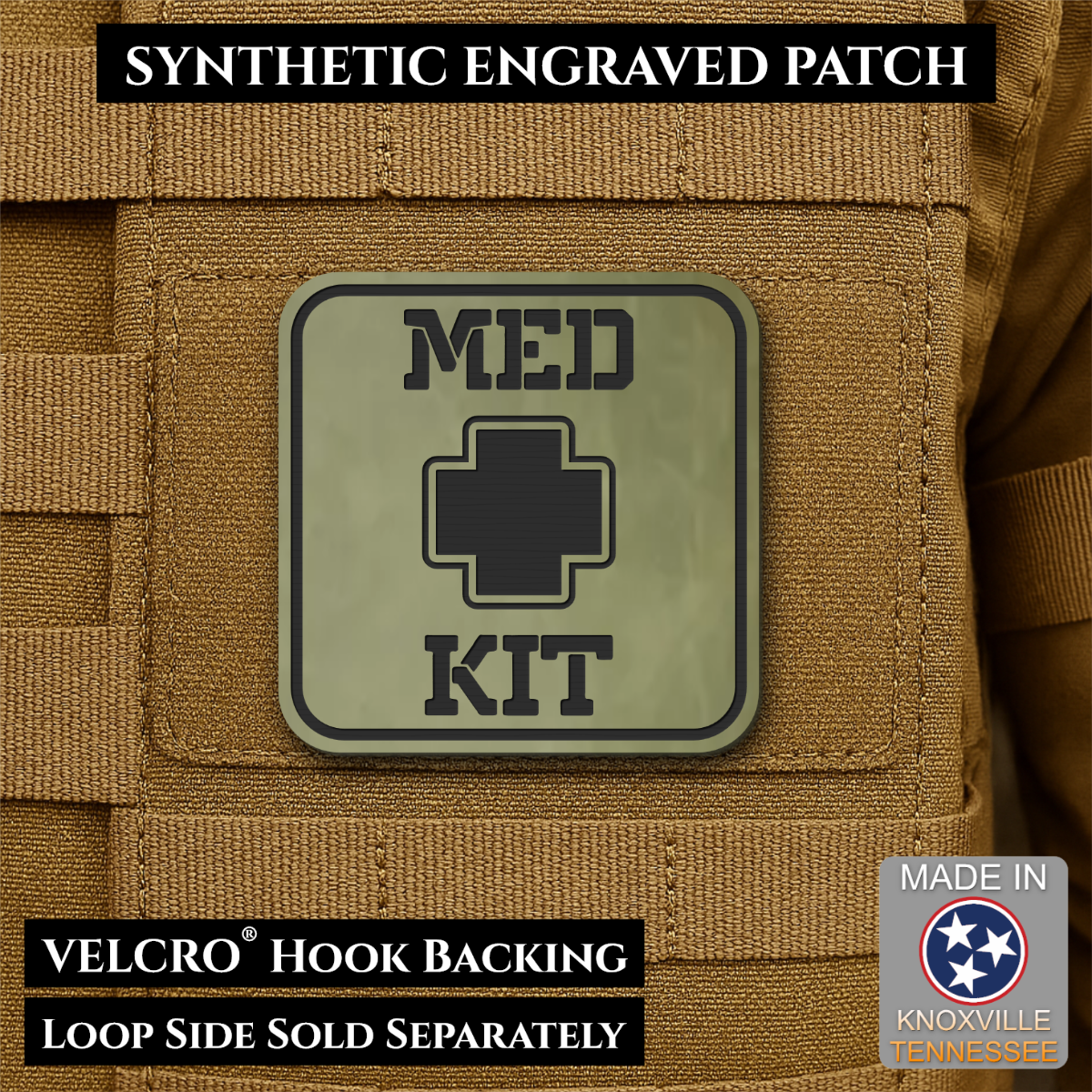 Med Kit IFAK, First-Aid Pouch Identification Patch, 2x2" | Made in USA | VELCRO® Brand Hook Backing