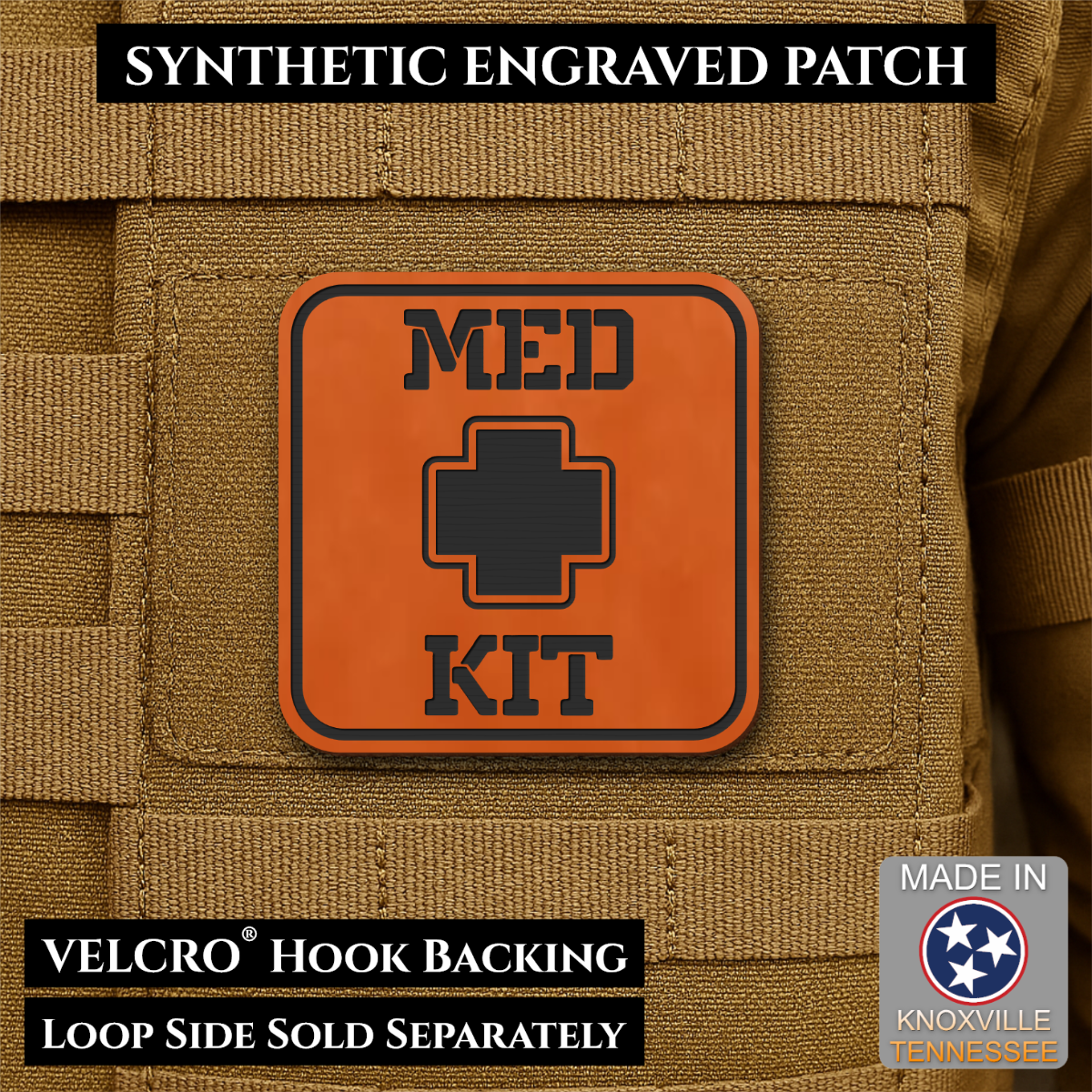 Med Kit IFAK, First-Aid Pouch Identification Patch, 2x2" | Made in USA | VELCRO® Brand Hook Backing