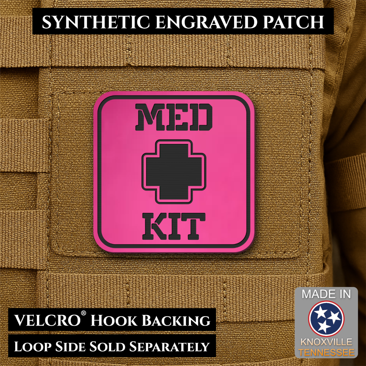 Med Kit IFAK, First-Aid Pouch Identification Patch, 2x2" | Made in USA | VELCRO® Brand Hook Backing