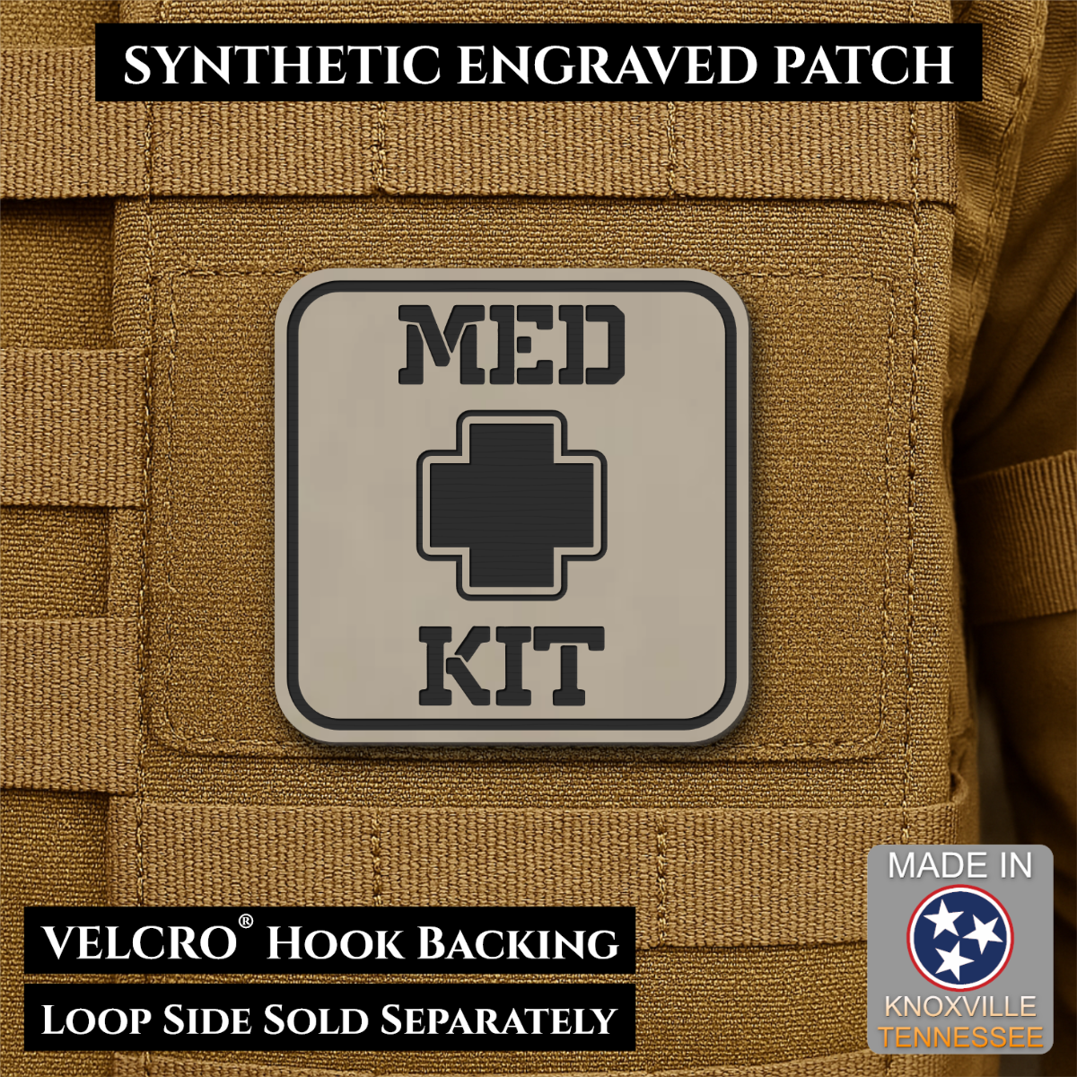Med Kit IFAK, First-Aid Pouch Identification Patch, 2x2" | Made in USA | VELCRO® Brand Hook Backing