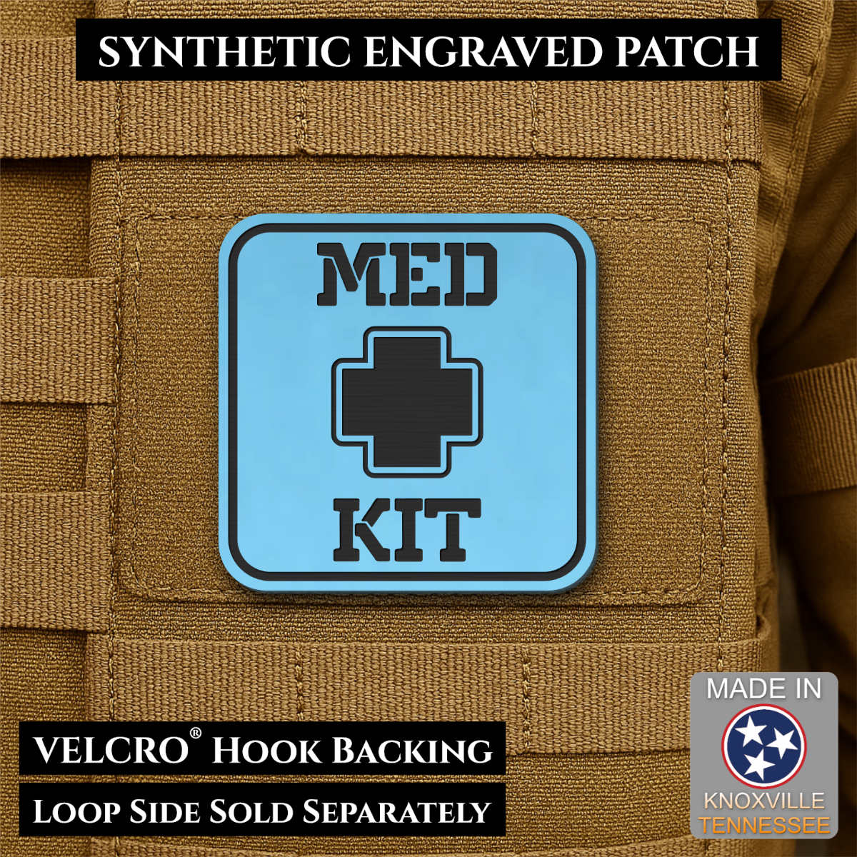 Med Kit IFAK, First-Aid Pouch Identification Patch, 2x2" | Made in USA | VELCRO® Brand Hook Backing