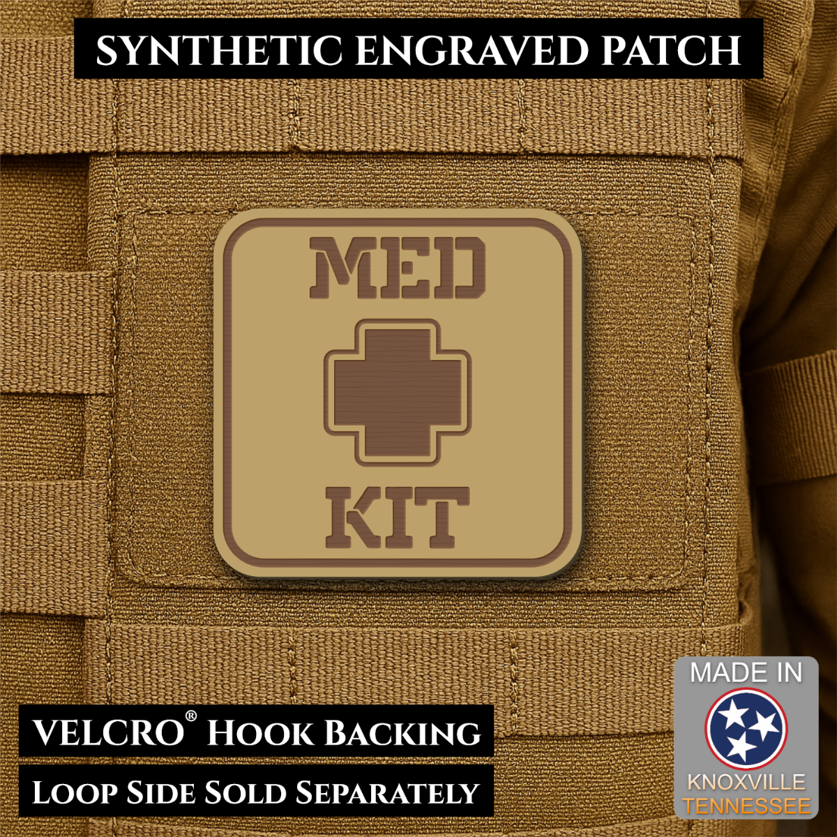 Med Kit IFAK, First-Aid Pouch Identification Patch, 2x2" | Made in USA | VELCRO® Brand Hook Backing