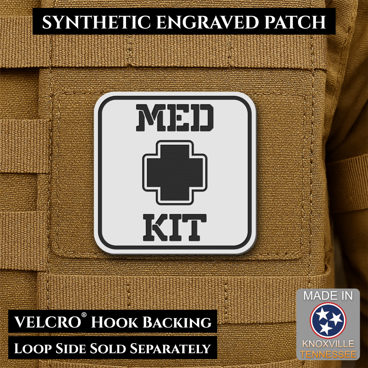 Med Kit IFAK, First-Aid Pouch Identification Patch, 2x2" | Made in USA | VELCRO® Brand Hook Backing