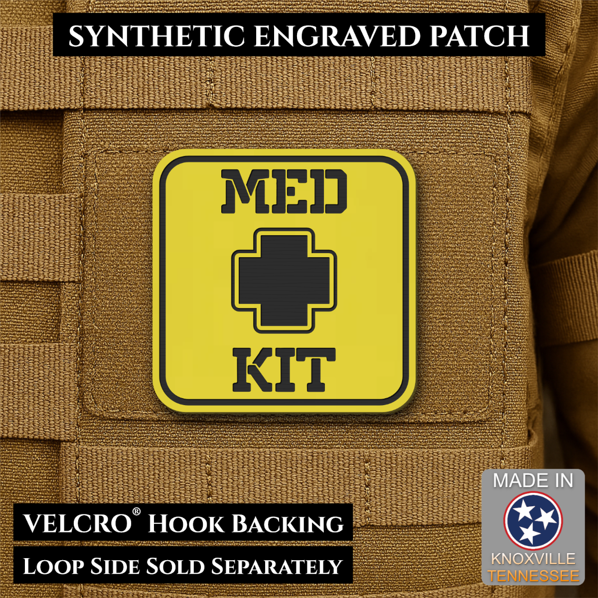 Med Kit IFAK, First-Aid Pouch Identification Patch, 2x2" | Made in USA | VELCRO® Brand Hook Backing