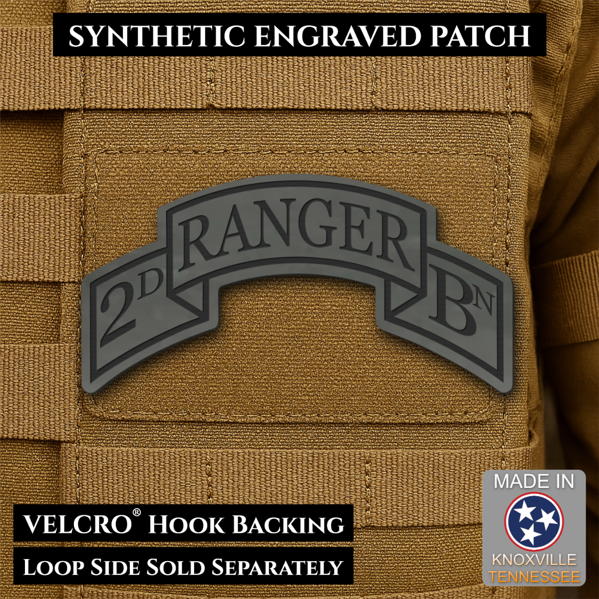 Army 75th Ranger Regiment, Battalion Scrolls Morale Patch, 1.5x3" | Made in USA | VELCRO® Brand Hook Backing