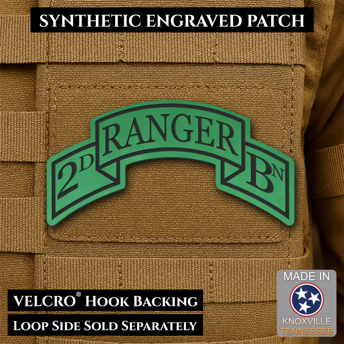 Army 75th Ranger Regiment, Battalion Scrolls Morale Patch, 1.5x3" | Made in USA | VELCRO® Brand Hook Backing